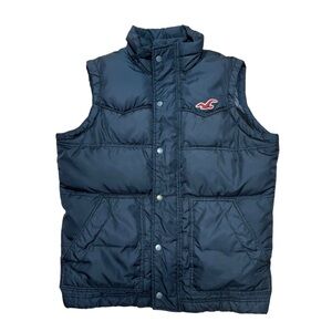 Men’s Hollister Dark Black Down Fill Puffer Vest/Jacket Sz M